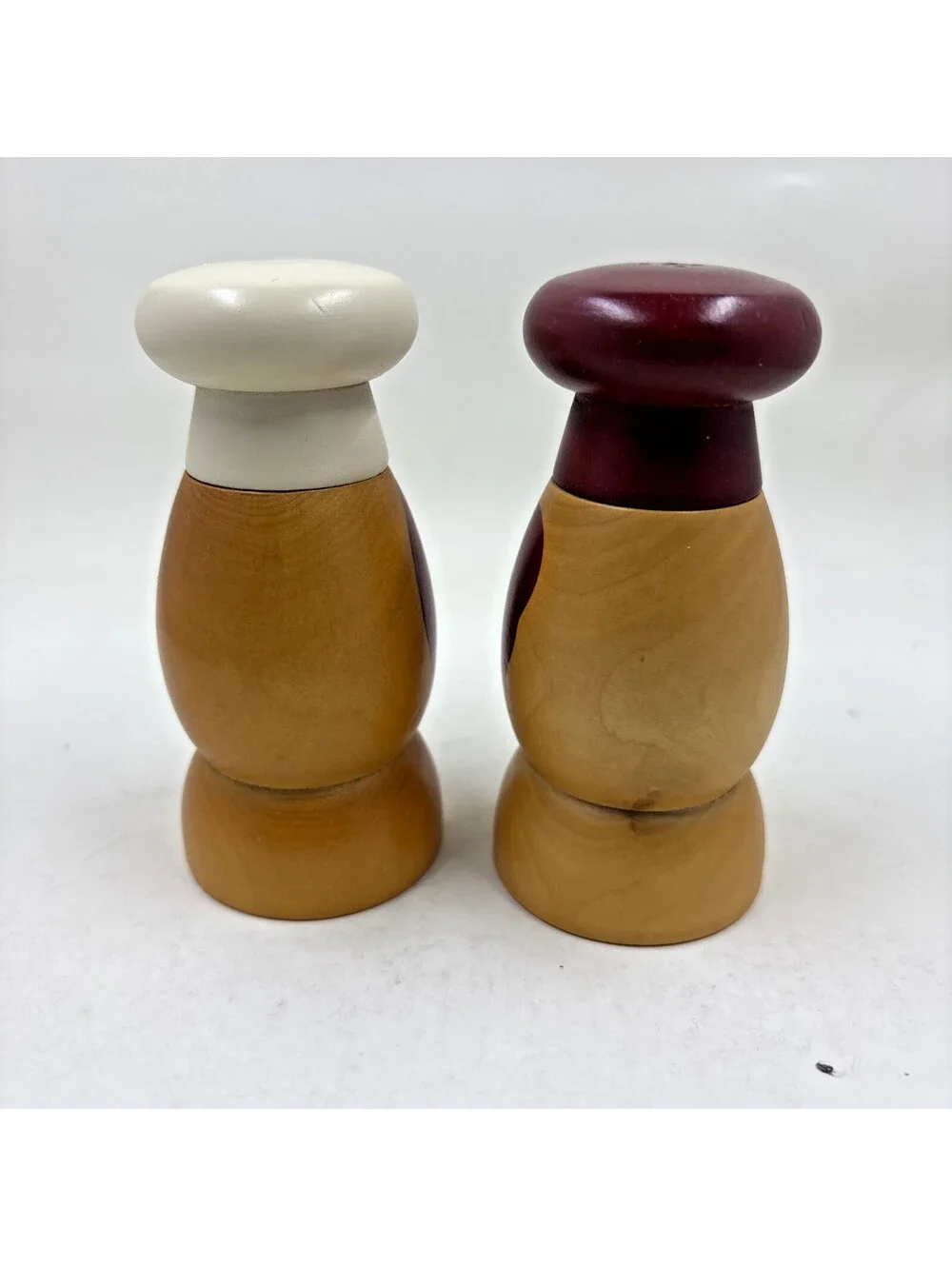 Vintage Salty and Peppy Shakers Painted Wood Chef Fun Retro Whimsy